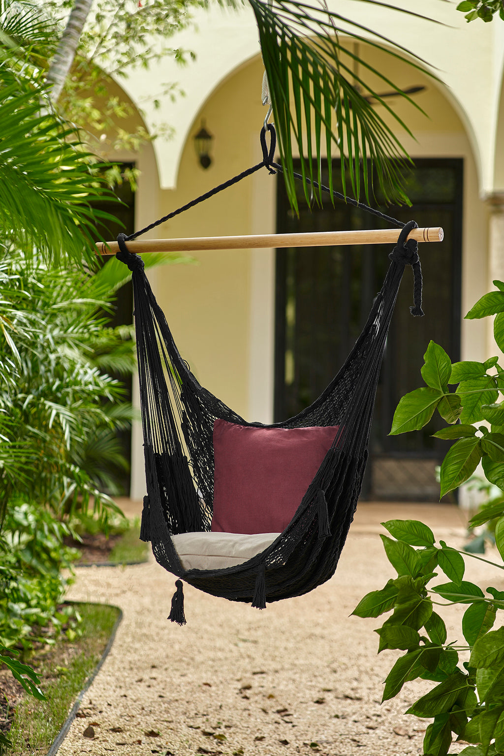 Authentic Mexican Hammock swing chair in rich Black Cotton Mayan Legacy