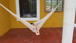 Authentic Mexican Outdoor Undercover Cotton Hammock in Ivory