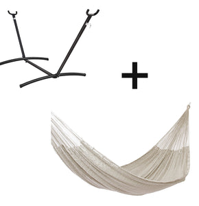 305 centimeters Universal Steel Hammock Stand paired with Outdoor undercover cotton genuine Mexican hammock.