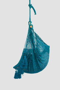 Teal Cotton Mexican Hammock swing from Mexico, "Teal Swing Chair"