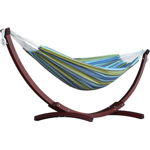 250 cm Wooden Arc Hammock Stand paired with Double Cotton Brazilian Hammock in 5 available colours