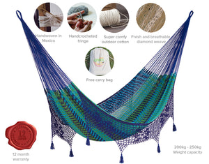 Authentic Mexican Deluxe Outdoor Undercover Cotton Hammock in Caribe