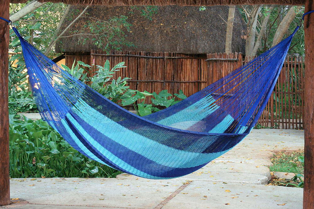 Authentic Mexican Cotton Hammock in Caribean Blue