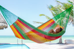 280 cm Adjustable Universal Steel Hammock Stand paired with King size Genuine Mexican cotton hammock in 8 available colours