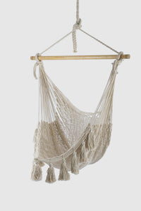 Ivory Tasseled Cotton Rope Mexican Hammock Swing from Mexico