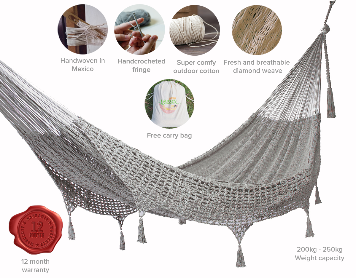 Authentic Mexican Deluxe Outdoor Undercover Cotton Hammock in Dream Sands