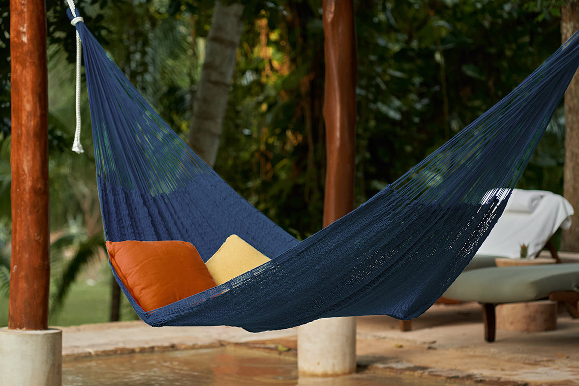 Authentic Mexican Outdoor Undercover Cotton Hammock in Rich Blue