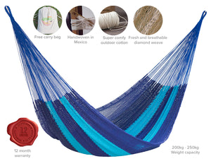 Outdoor undercover cotton Mexican hammock in 15 available catalog colours