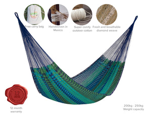 Authentic Mexican Outdoor Undercover Cotton Hammock in Caribe