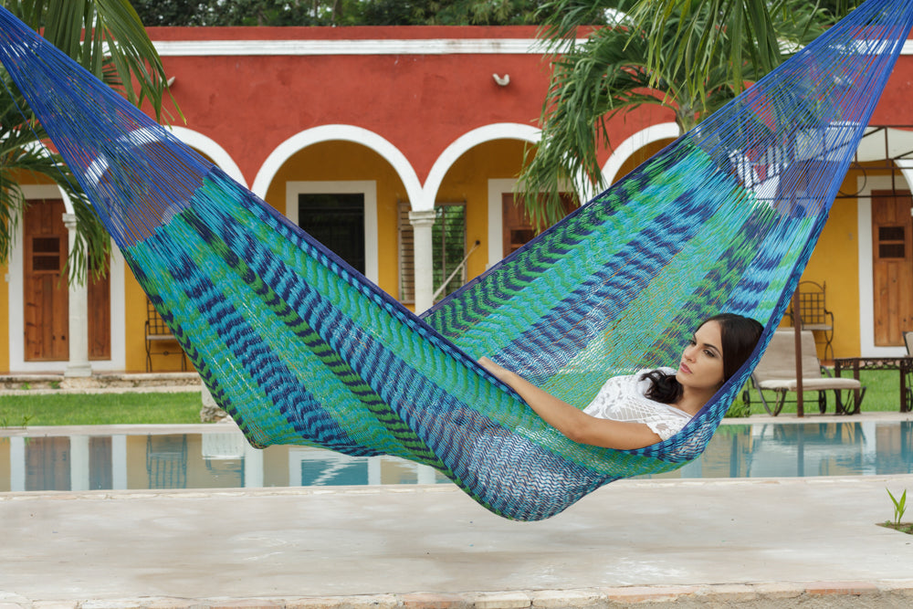 Authentic Mexican Outdoor Undercover Cotton Hammock in Caribe
