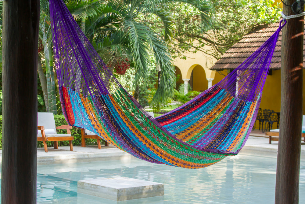 Authentic Mexican Outdoor Undercover Cotton Hammock in Colorina