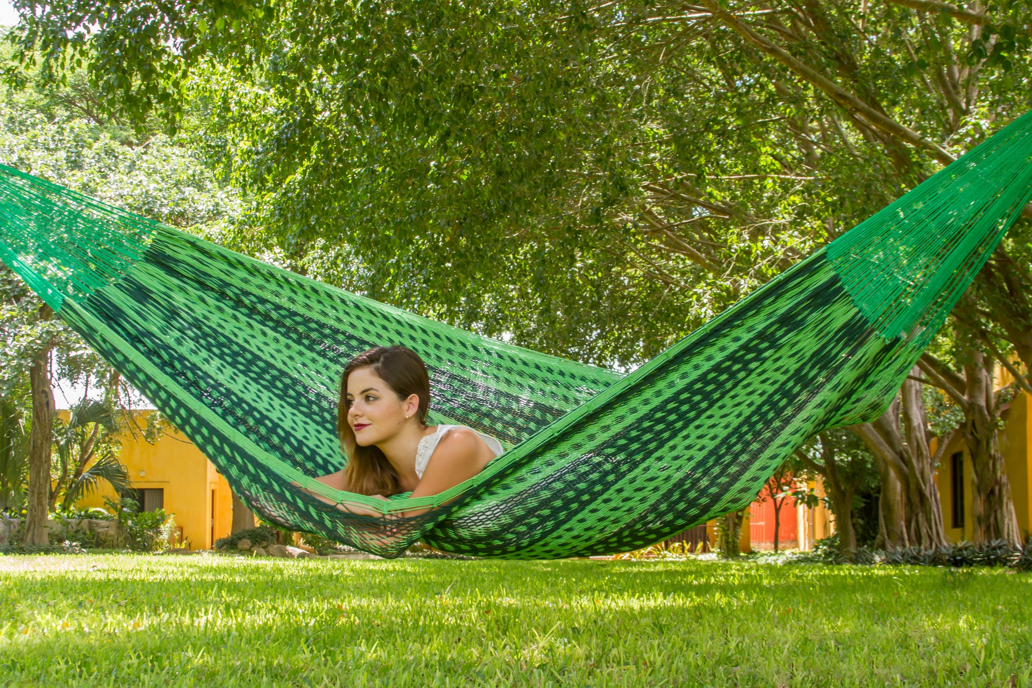 Authentic Mexican Outdoor Undercover Cotton Hammock in Jardin