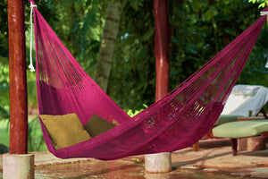 Authentic Mexican Outdoor Undercover Cotton Hammock in  Mexican Pink