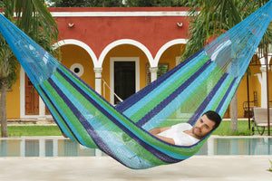 Authentic Mexican Outdoor Undercover Cotton Hammock in Oceanica