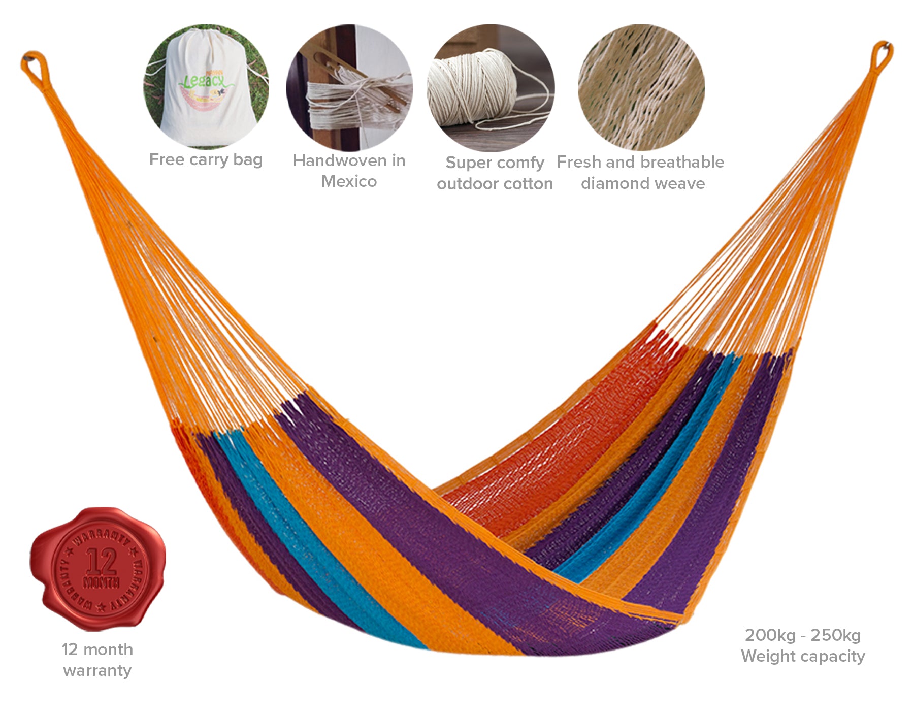 Authentic Mexican Outdoor Undercover Cotton Hammock in Alegra