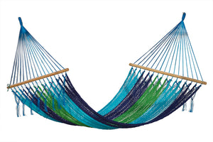 Authentic Mexican Outdoor Undercover Cotton Hammock  with spreader bars in Oceanica