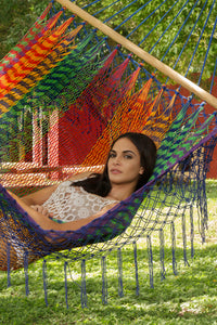 Authentic Mexican Deluxe Outdoor Undercover Cotton Hammock with spreader bars in Mexicana