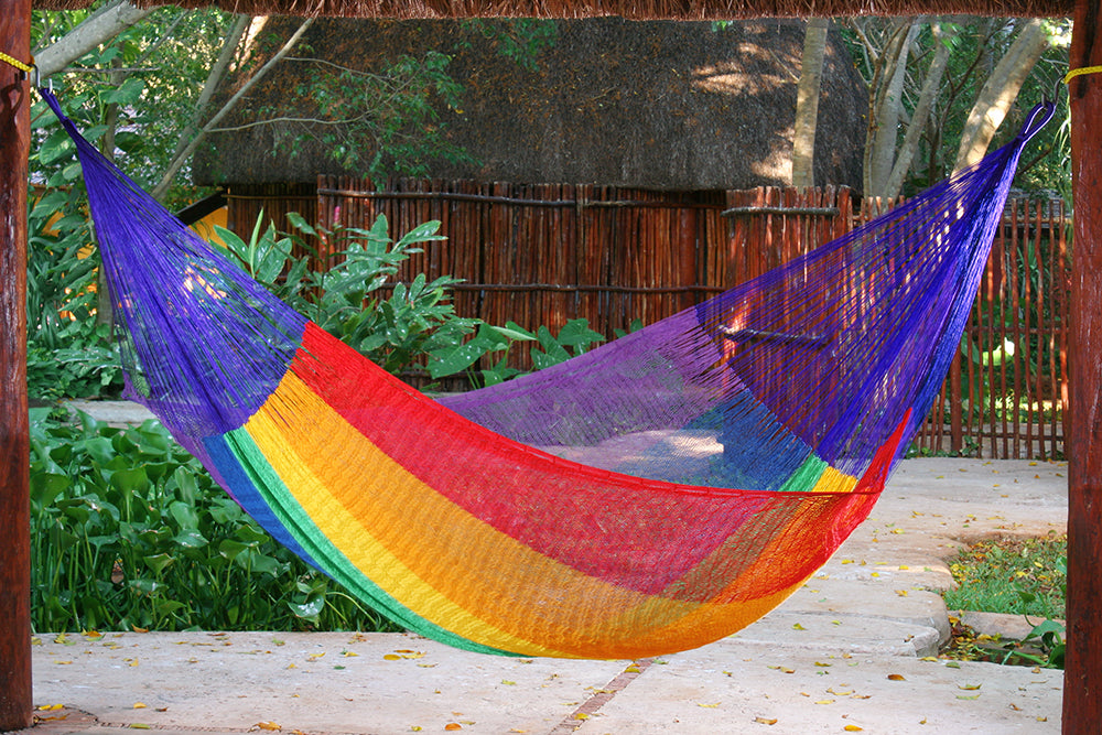 Authentic Mexican Cotton Hammock in Rainbow