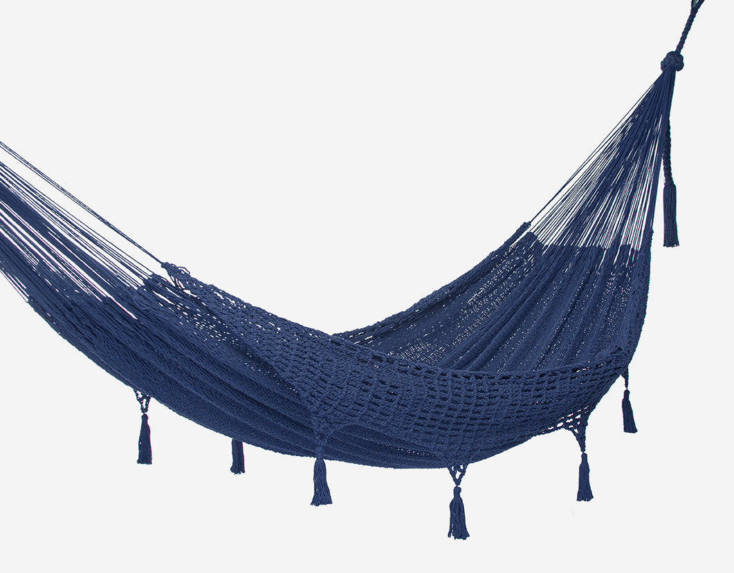 Authentic Mexican Deluxe Outdoor Undercover Cotton Hammock in Blue