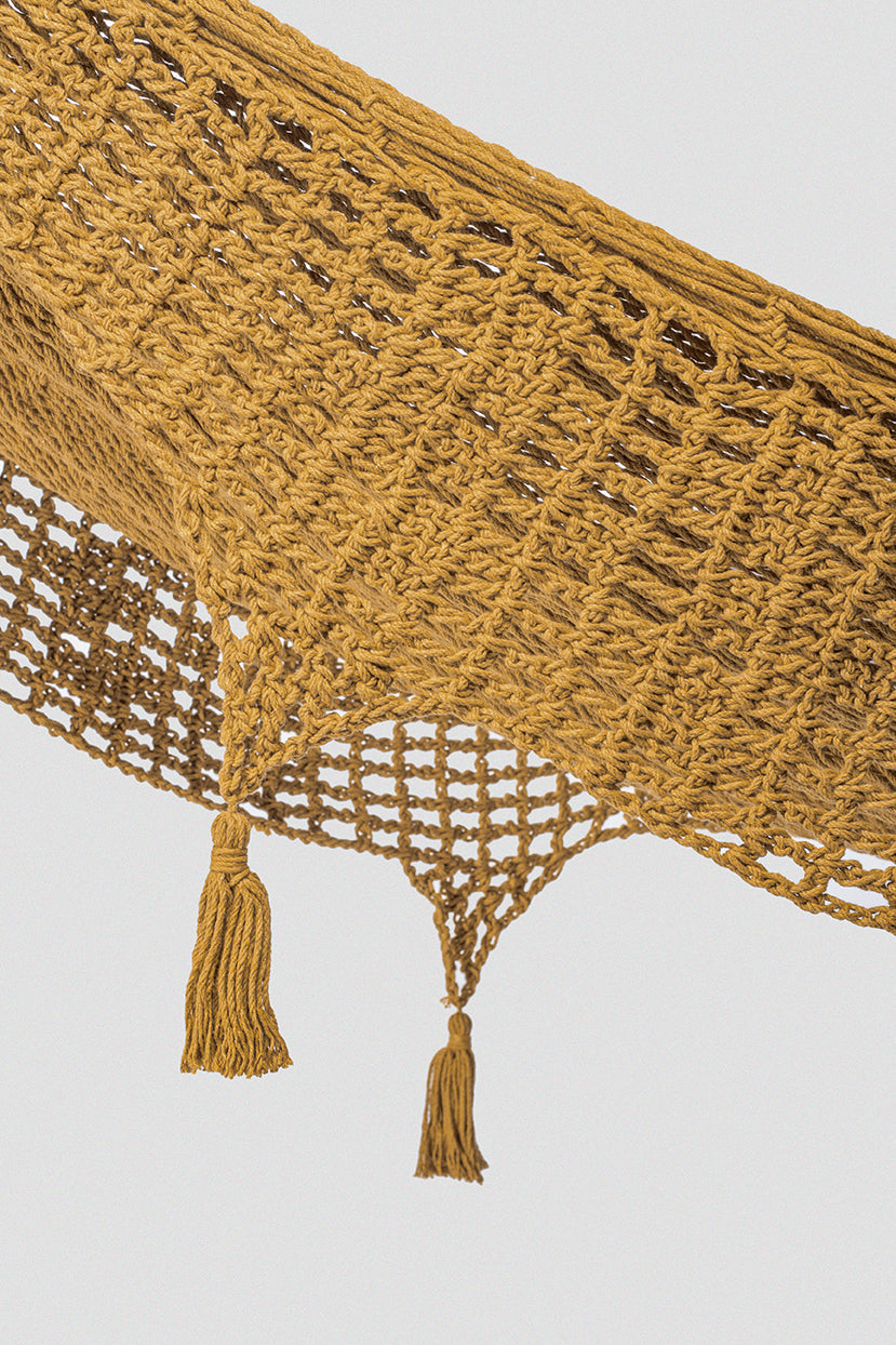 Authentic Mexican Deluxe Outdoor Undercover Cotton Hammock in Mustard