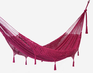 305 cm Adjustable Universal Steel Hammock Stand paired with Outdoor undercover cotton Mexican hammock  with hand crocheted tassels in 15 available catalog colours