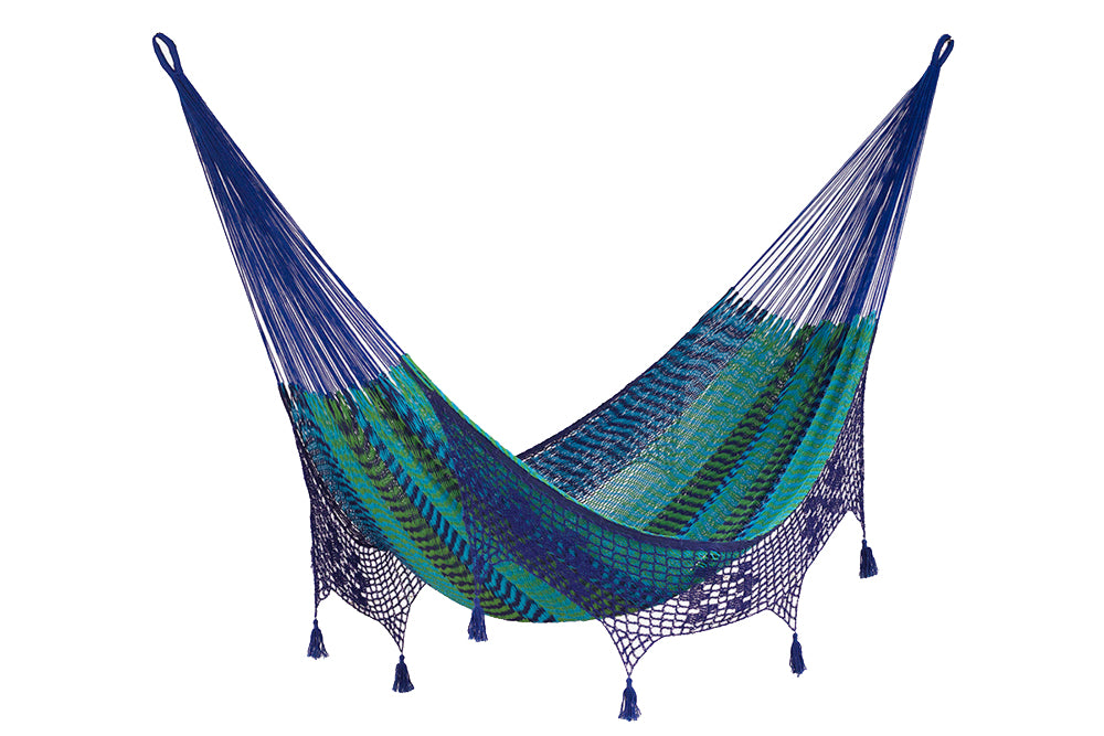 305 cm Wooden Arc Hammock Stand paired with DELUXE Outdoor undercover cotton Genuine Mexican hammock.