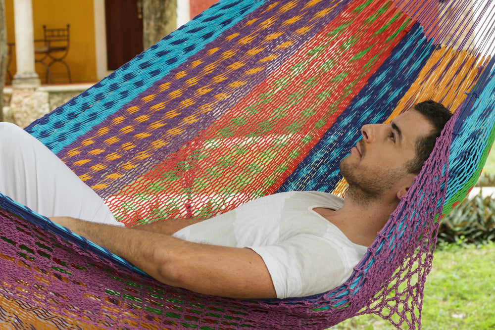 415 cm Wooden Arc Hammock Stand paired with DELUXE Outdoor undercover cotton Genuine Mexican hammock.