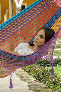 Authentic Mexican Deluxe Outdoor Undercover Cotton Hammock in Colorina