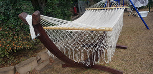 305 cm Wooden Arc Hammock Stand & Mayan Legacy Resort Mexican Hammock with macrame tassels on the sides