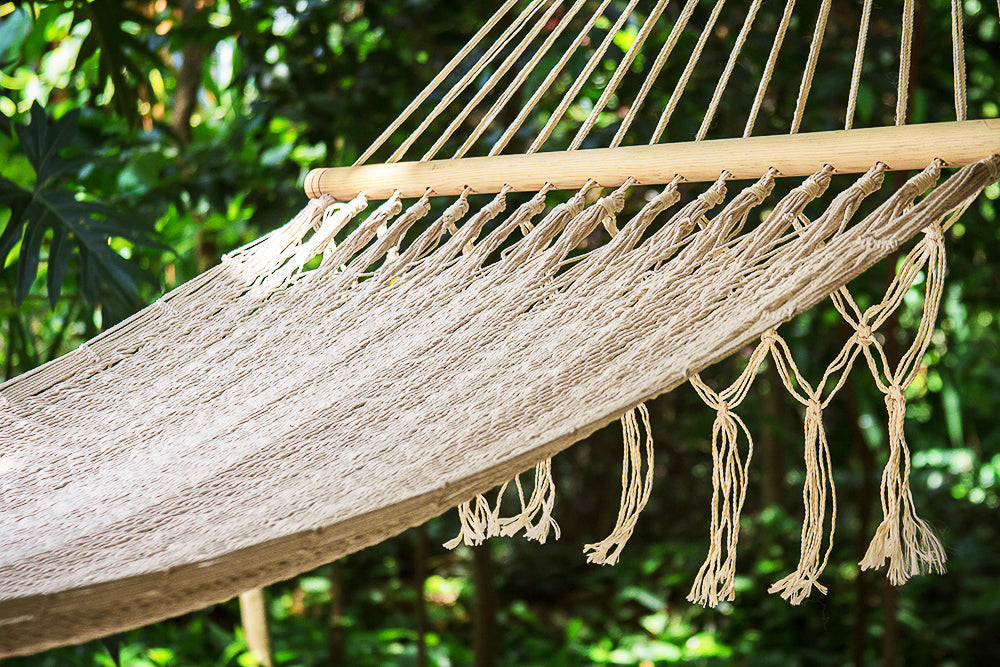Authentic Mexican Outdoor Undercover Cotton Hammock  with spreader bars Ivory